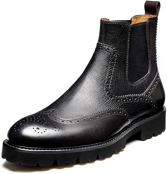 Jepsen Gord Men's Chelsea Boots Genuine Leather Dress Boots for Men Wingtip Brogue Formal Business Casual Ankle Boots