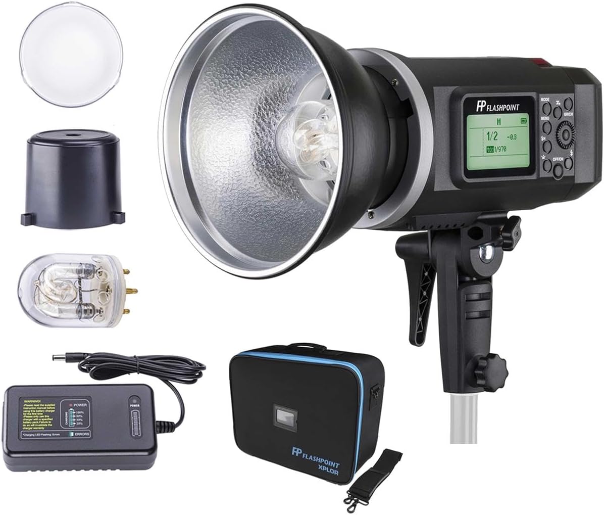 XPLOR 600 HSS Outdoor Battery Powered Studio Flash Strobe Monolight w/Built-in R2 2.4GHz Radio Remote System, Bowens Mount, 600Ws 11.1V 8700mAh Lithium Battery, 450 Full Power Flashes