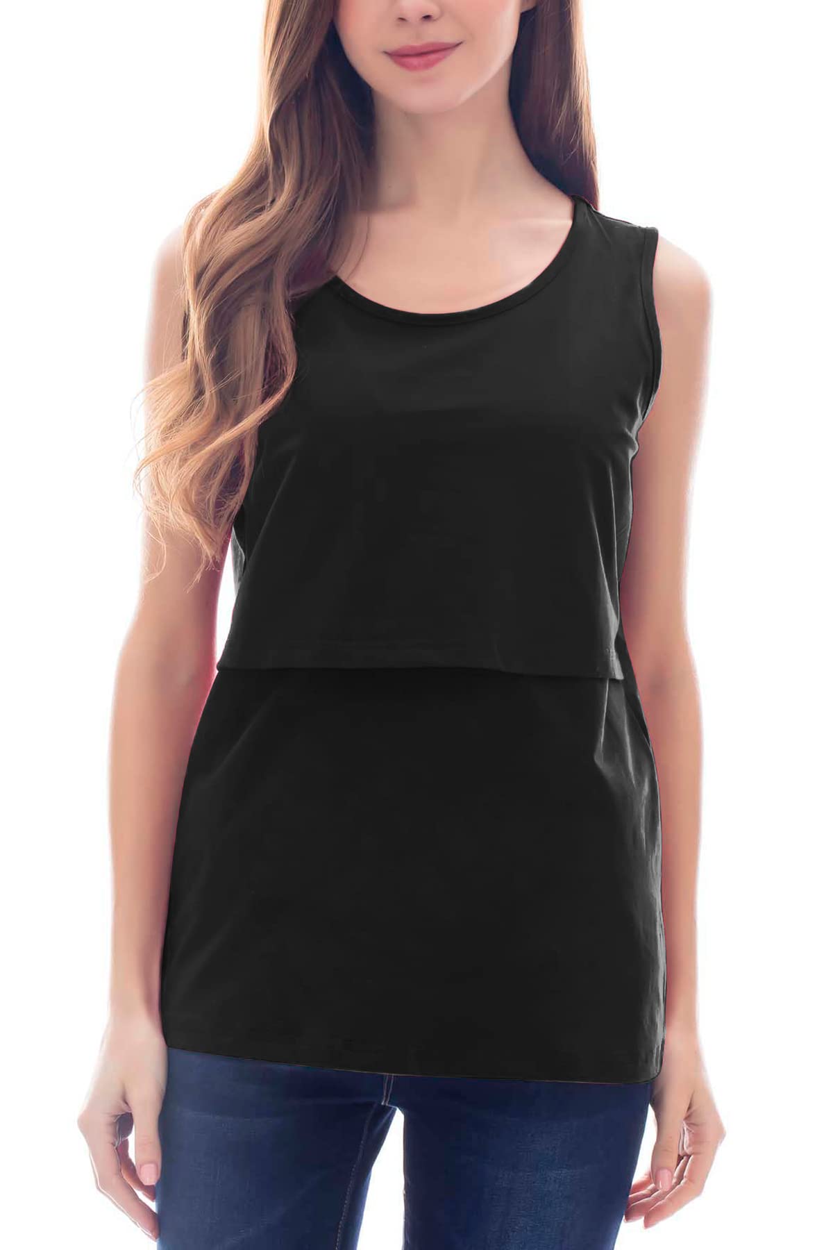 Smallshow Canottiere per Donna maternità Infermieristica Senza Maniche Top Canotta Allattamento in 3 Pezzi Black-Light Grey-White Stripe L