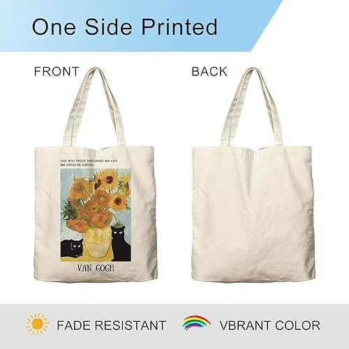 Miniatura 5 de Dlzdn Van Gogh - Bolsa de lona con diseño de girasol para mujer, estética, divertida, reutilizable, para playa y comestibles