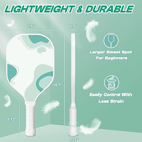 Miniatura 4 de Juego de 4 palas de pickleball, bonito juego de pelotas de pickleball, raquetas de pickleball de primera calidad, palas de pepinillo rosa con agarre