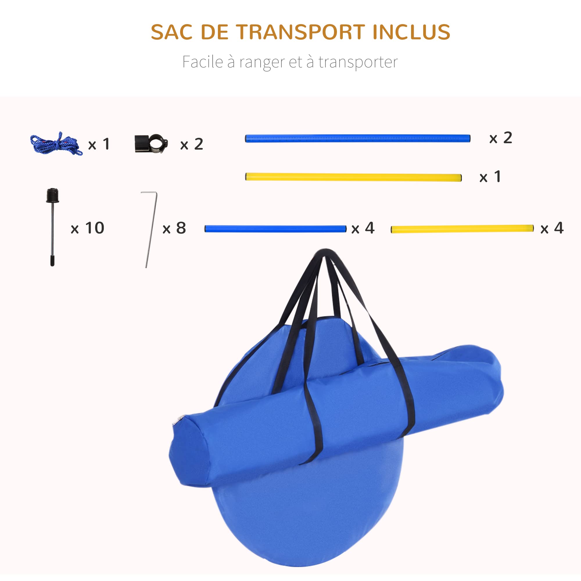 PawHut Agility Sport pour Chiens équipement Complet Obstacle, Tunnel, Slalom, Zone Repos + Sac de Transport Bleu Jaune