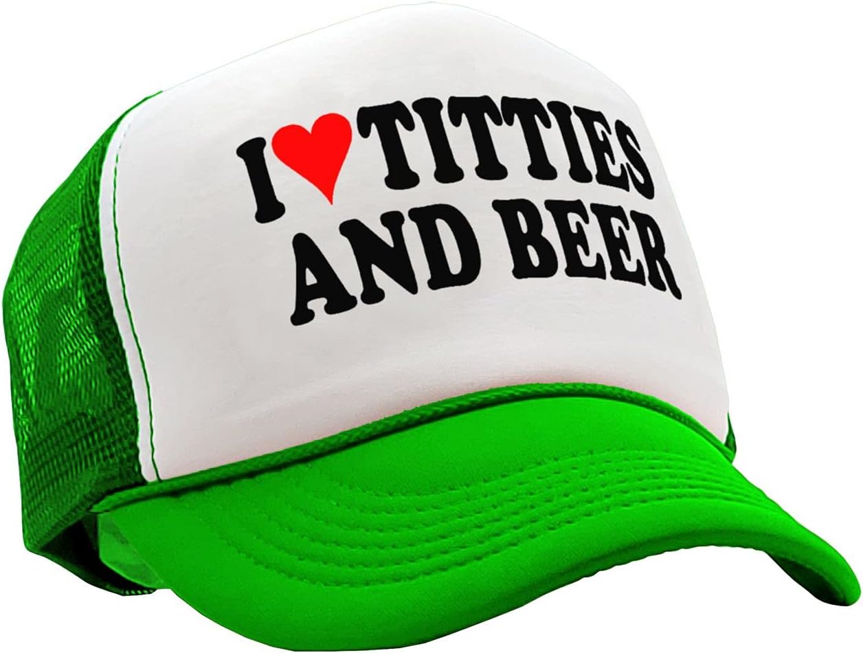 The Goozler - I Heart Titties and Beer - Love Funny Gag - Vintage Retro Style Trucker Cap Hat - Image 2