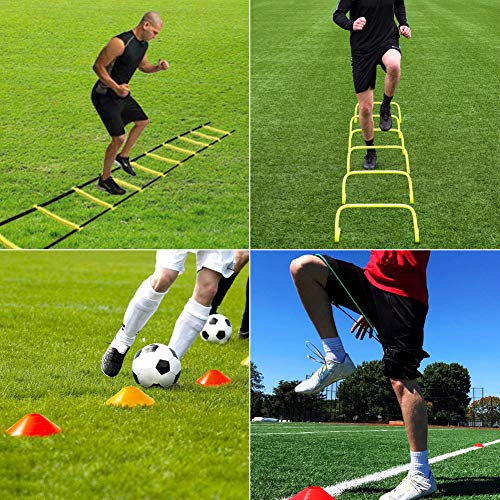 HOTOOLME Speed Agility Training Equipment Set - Includes Agility Ladder, Running Parachute, 8 Resistance Bands,20 Cones, 4 Hurdles, Jump Rope for Training Football, Soccer, Basketball Athletes - Thumbnail 7