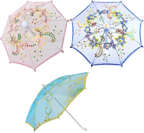 STOBOK 3 piezas de paraguas para niños, de encaje, lindo pequeño bordado paraguas decorativo accesorios pequeños para niños, estudiantes, niñas