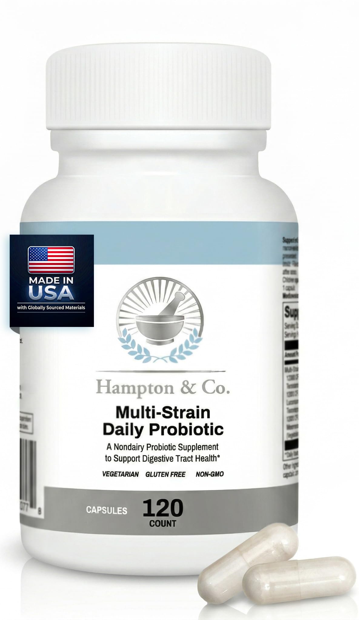 Hampton Distribution Multi-Strain Daily Probiotic – 120 Vegetarian Capsules – Non-Dairy Digestive & Brain Health Support – High Potency Gut Health Supplement for Men & Women