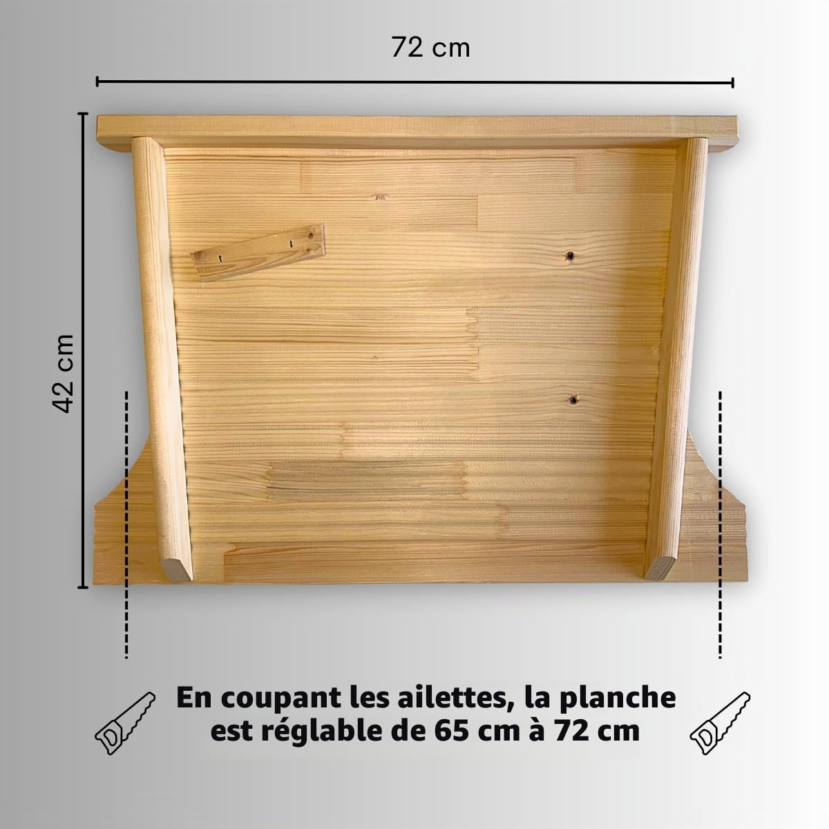 Planche à laver en bois, lavage à main pour chiffons, planche à laver le linge pour éviers de 51 à 72 cm (grand 42 x 4 x 65/72 cm)