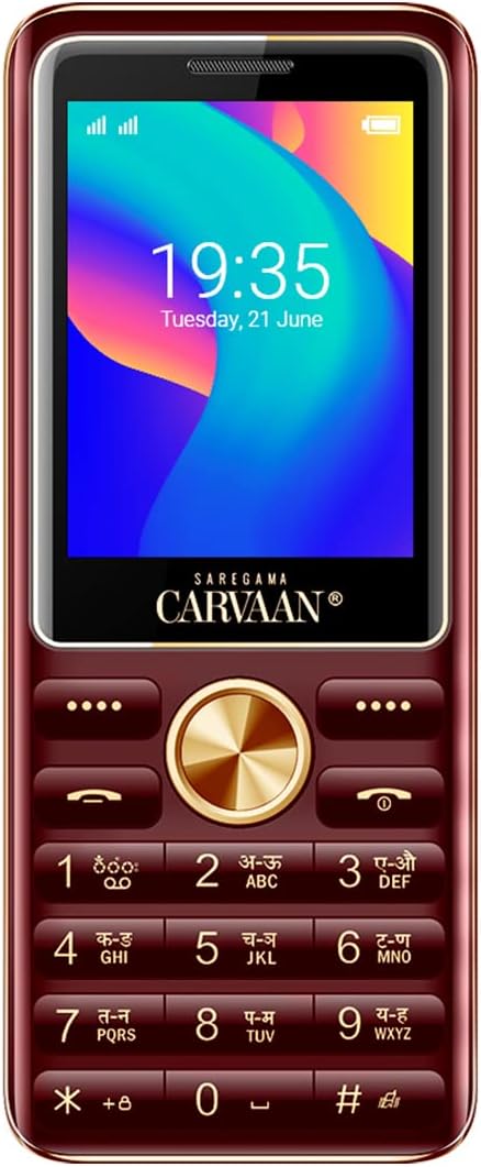Carvaan Saregama Telugu M21 Keypad Mobile Phone - 1500 Pre-Loaded Songs, Dual Sim, 2.4 Inch Display, 2500 mAh Battery, 2 GB Free Memory Space, Wireless FM, Bluetooth, Rear VGA Camera | Metallic Red