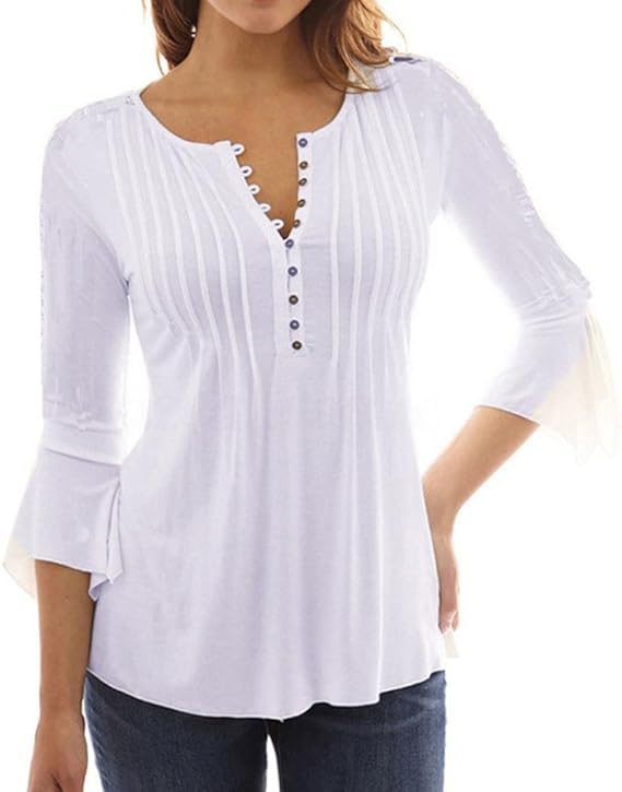 UMIPUBO Mujer Blusa 3/4 Manga Camisas Elegante Camisetas Primavera Verano Cuello en V Tops