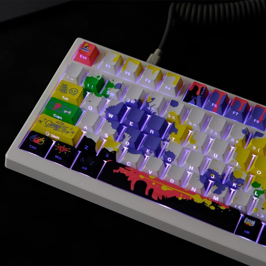 PBT 130 Key Original Height Keycaps Graffiti Side Engraving Translucent Keycap Set