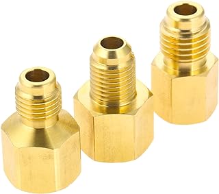 R134A R22 Brass Refrigerant Tank Adapter, R410a Vacuum Pump Adapter Fitting with 5/16" SAE Female x 1/4" SAE Male R12 R134A Tank Adapter Fits for HVAC Air Conditioner Refrigerant System 3pcs