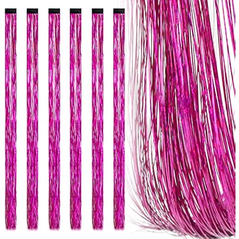 19.7 Inch Clip In Hair Tinsel Fairy Hair Tinsel Kit Clips Clip On Glitter Hair Tinsel Extensions (Rose) Cover