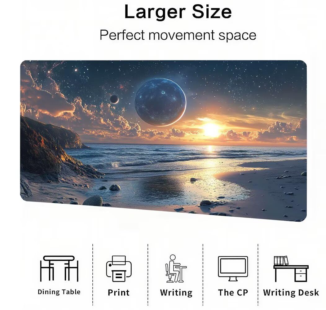 Podkładka pod mysz XXL 1400 x 600 x 3 mm planeta, podkładka pod mysz do gier gwiaździste niebo, poprawa dokładności i szybkości, antypoślizgowa gumowa podkładka do gier, dekoracja biurka MM-785