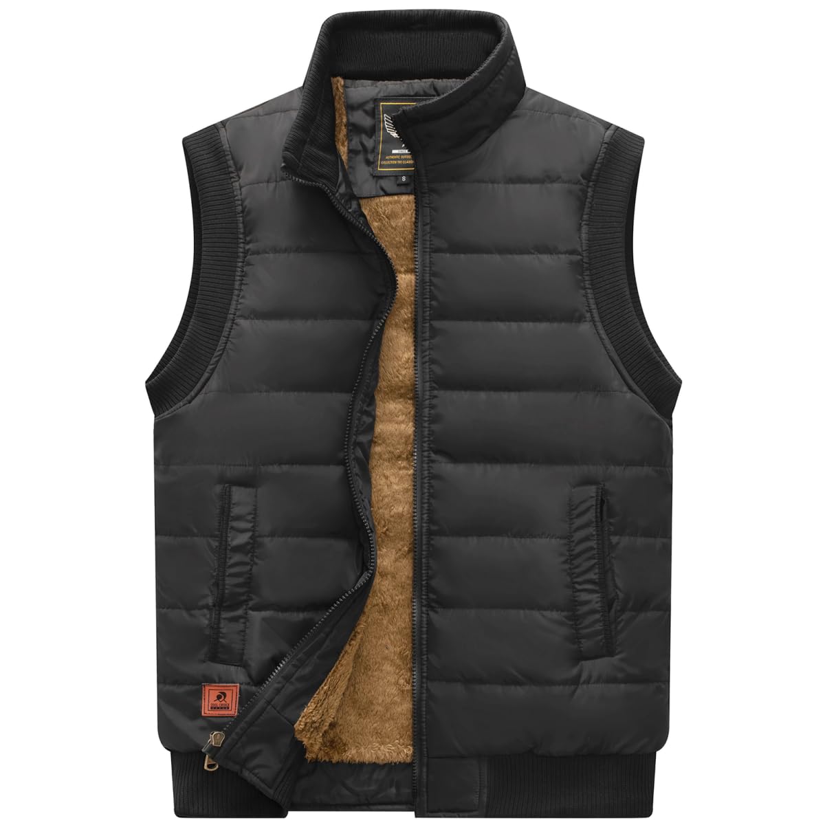 Msmsse Gilet da uomo invernale trapuntato imbottito gilet colletto alla coreana caldo piumino gilet, nero, Large