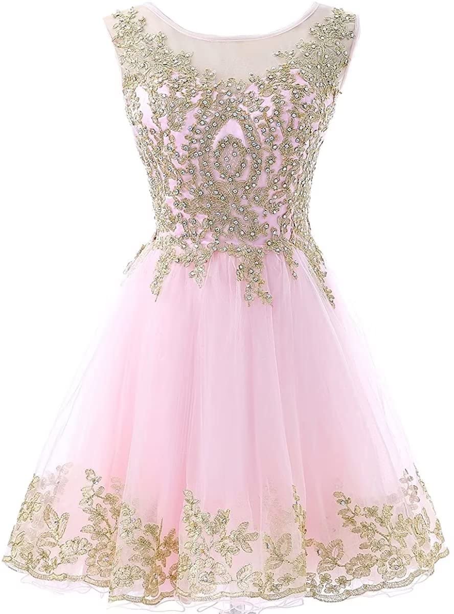 Heimo Gold Lace Beaded Homecoming Dresses Short Sequined Appliques