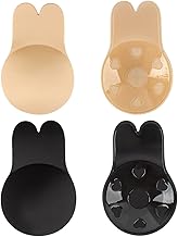 2 Pack Women Adhesive Bras,Rabbit Ears Invisible Nipple Covers Backless Sticky Bra Breast Lift Up Gel Lifting Breast Bra