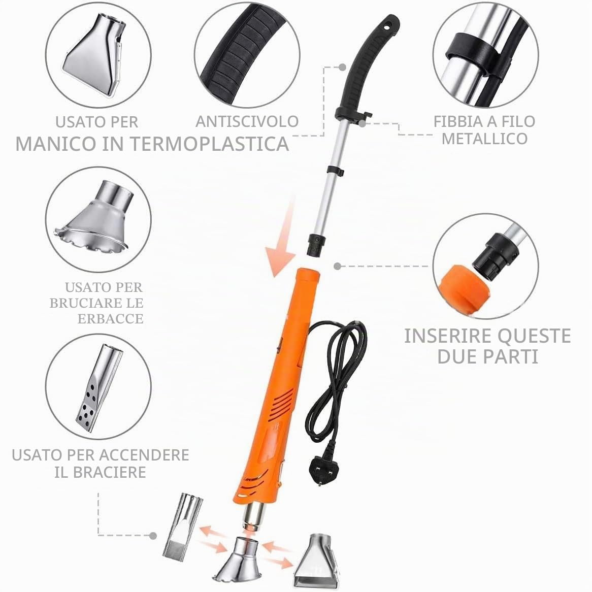 Bruciatore elettrico per erbacce, 2000 W, professionale, per barbecue, temperatura massima 650 °C, per patio, giardino, vialetto