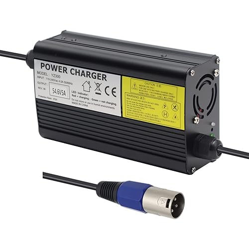Cargador de batería de 54.6V 5A  48V 5A para batería de iones de litio de 48 V para baterías de litio 13S, carga rápida con enchufe XLR de 3 pines