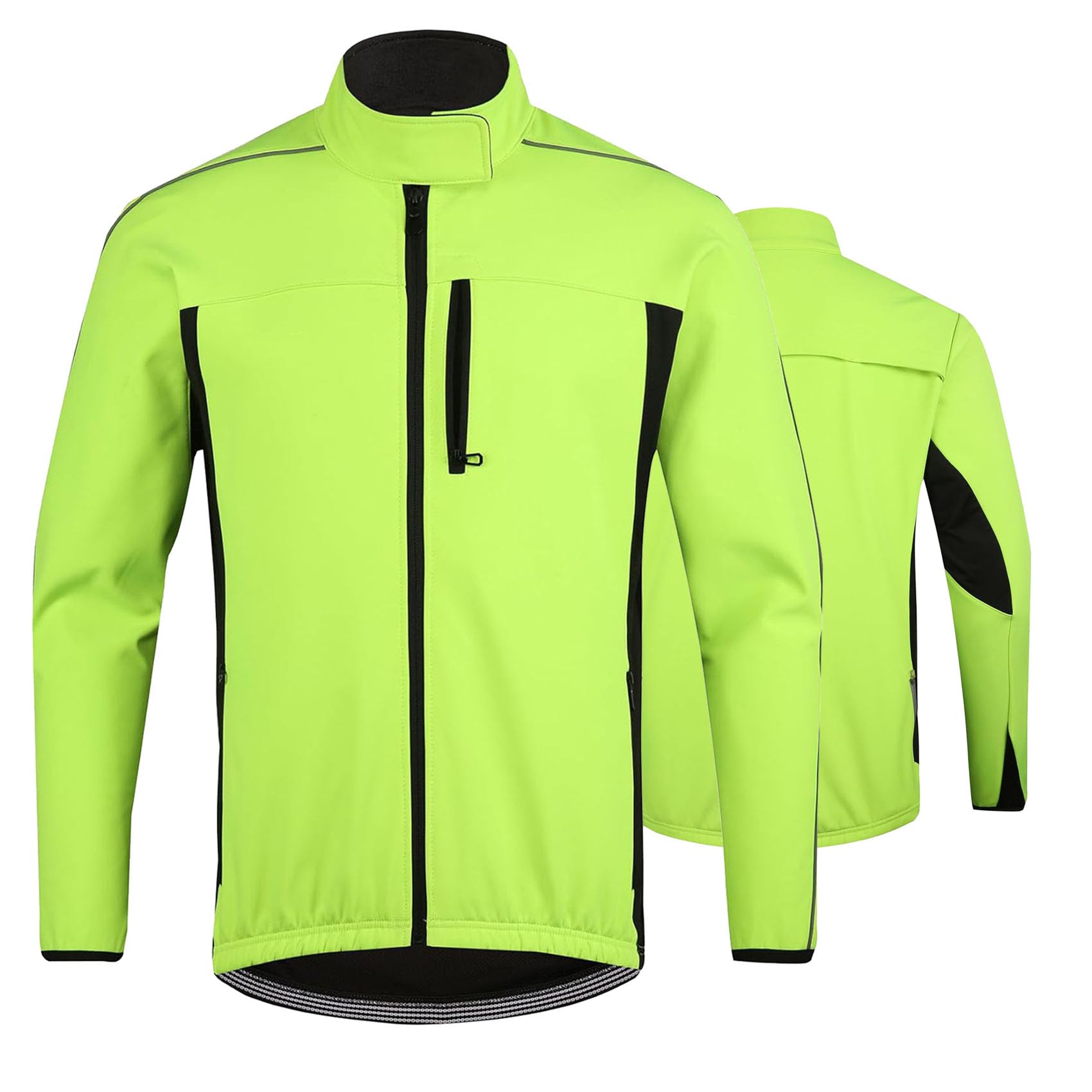 Męska polarowa kurtka rowerowa Wodoodporna, wiatroszczelna, oddychająca MTB Topy przeciwdeszczowe Odblaskowa koszulka rowerowa Softshell Zimowy ciepły płaszcz termiczny,Green-L
