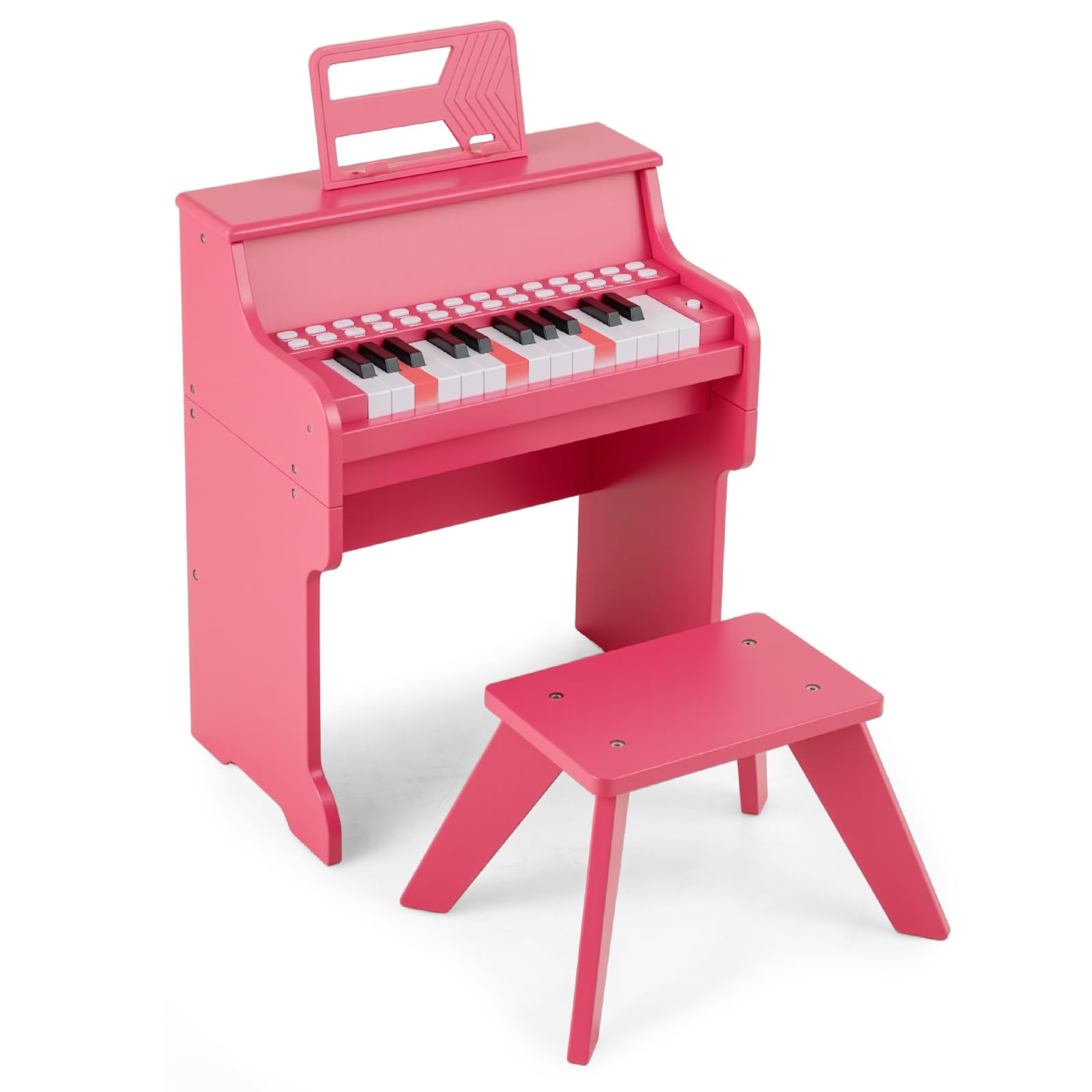 COSTWAY 25-toetsen Keyboard voor Kinderen, elektronisch kinderklavier met hocker, verstelbaar microfoon & notenstandaard & leermodus, kinderpiano toetsenbord voor kinderen vanaf 3 jaar (bruin
