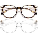 Gaoye 2 Pack Blue Light Blocking Glasses, Retro Round Eyewear Frame Anti Eyestrain Computer Glasses for Women Men - GY1688 (Tea Leopard+Transparent)
