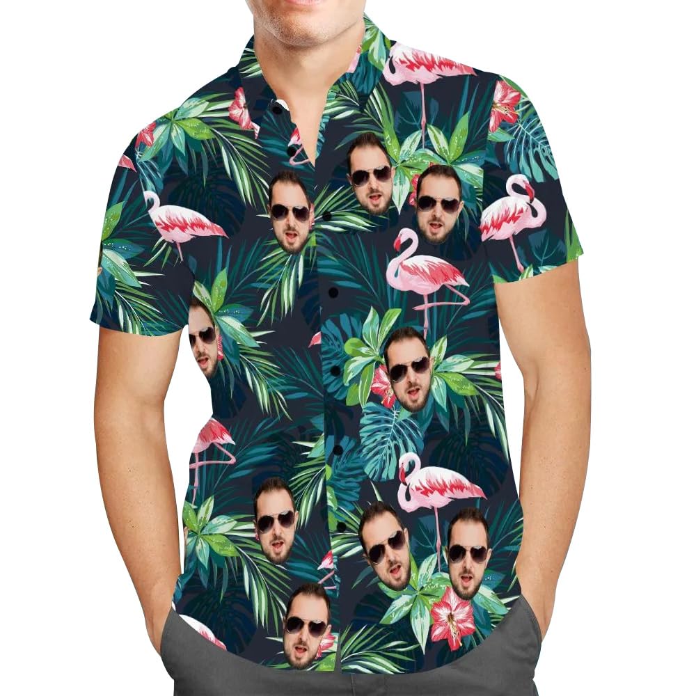 Smile lab Camisa Hawaiana Hombre Personalizada Foto Cara Floral Tropical Verano Playa Vacaciones Aloha Camisas para Hombres Marido Novio