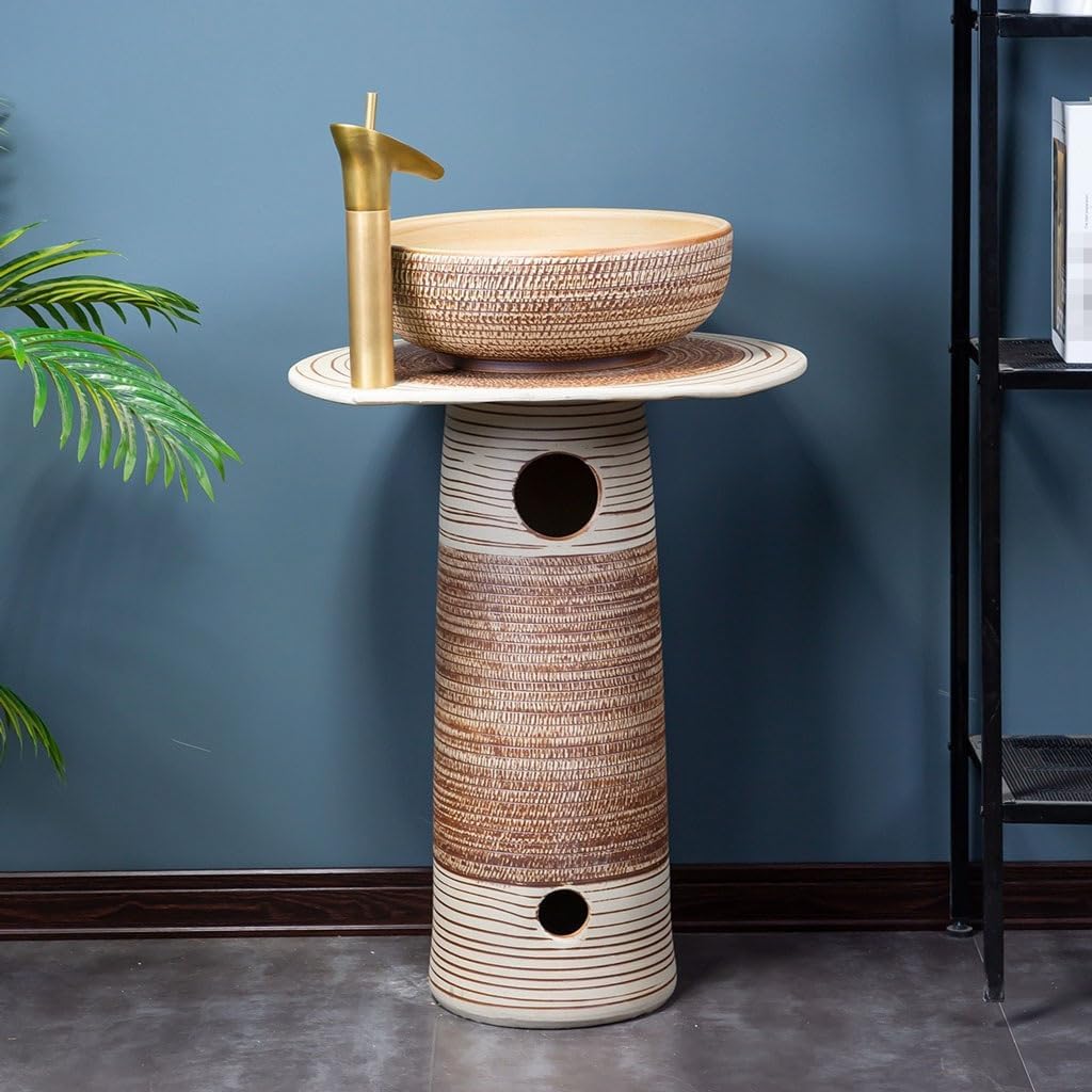 Pedestal Sinks Household Courtyard Basin Integrated Bathroom Ceramic Villa Wash Balcony Floor Sink (A)