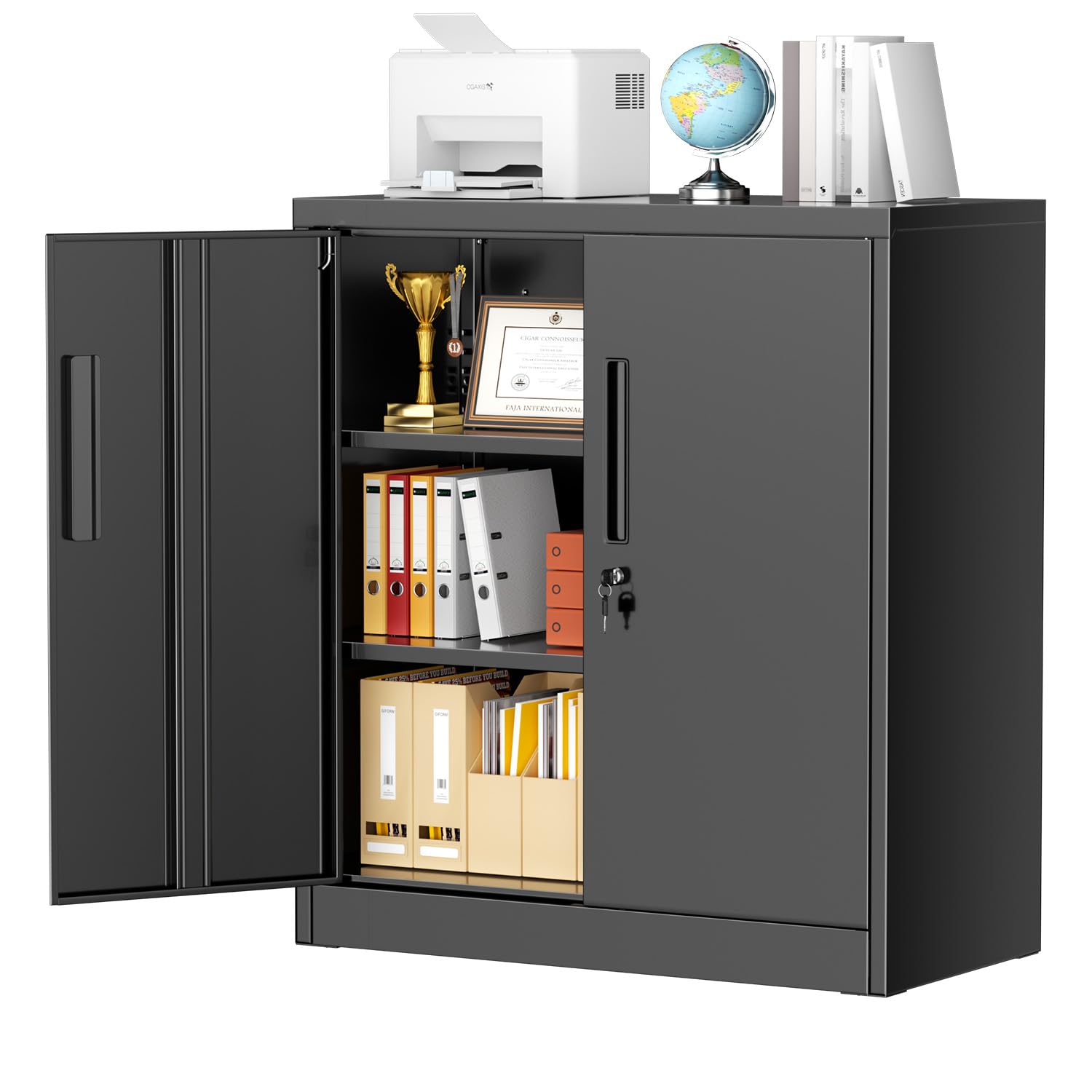 Superday 36" Locking Garage Storage Cabinet, Black Metal Storage Cabinet with Locking Doors and Adjustable Shelves, Steel Lockable Cabinets, Tool Cabinets for Home Office Garage School