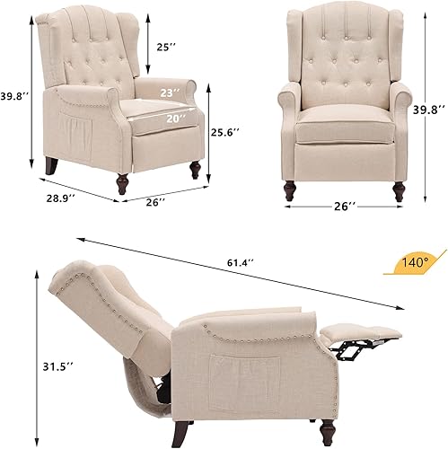 Miniatura 2 de Elizabeth - Silla reclinable Wingback, silla reclinable tapizada con calefacción de masaje por vibración, bolsillos laterales, sillas reclinables de