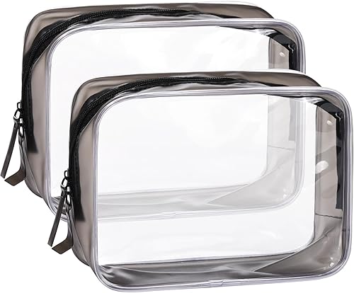 WantGor Bolsa de maquillaje transparente, paquete de 2 bolsas de cosméticos aprobadas por la TSA, organizador de bolsas de maquillaje pequeñas,