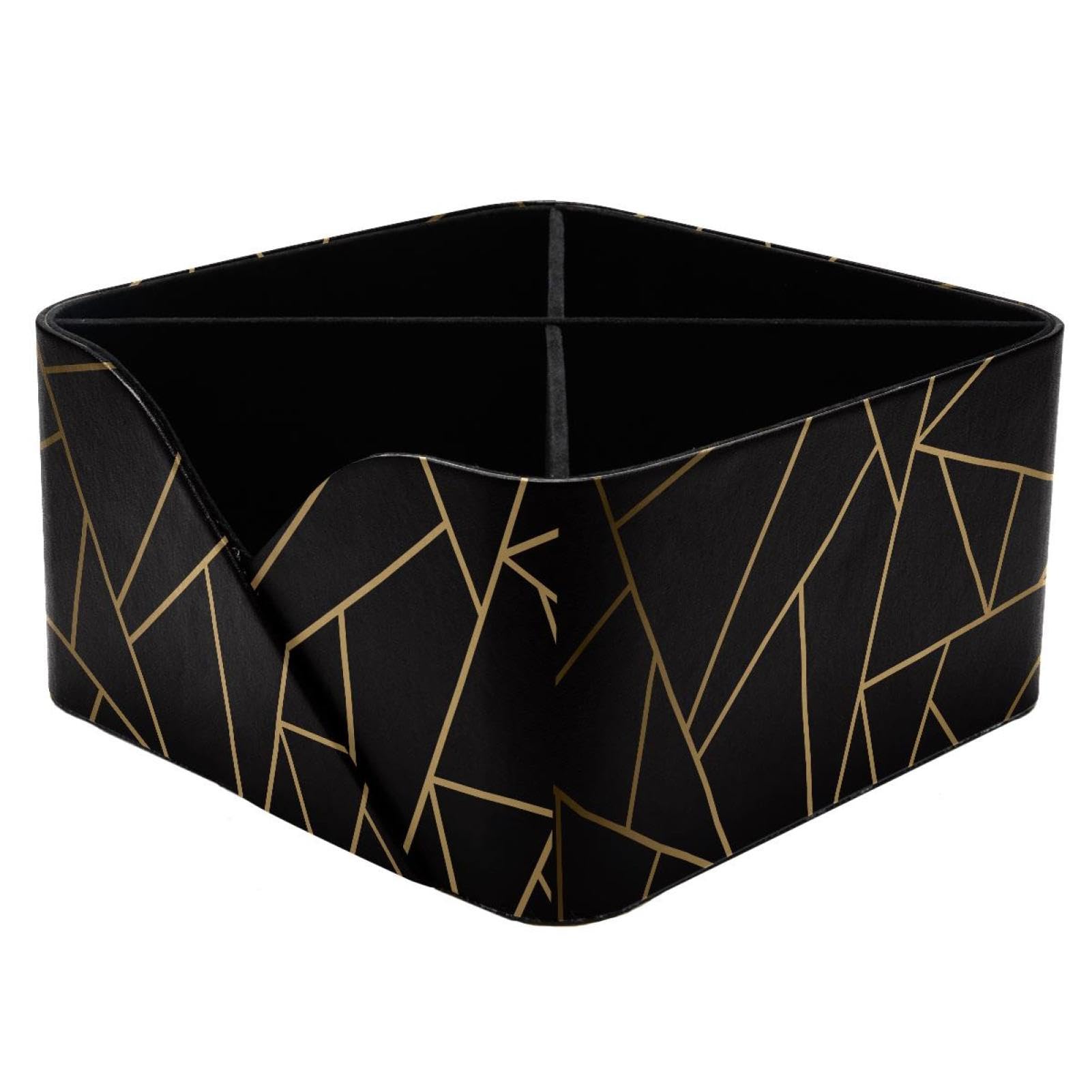 KengjuTesu Modern Mosaic in Black and Gold Desktop Organizer Pen Holder, Rectangular Pencil Cup for Office, Study and Makeup Stations