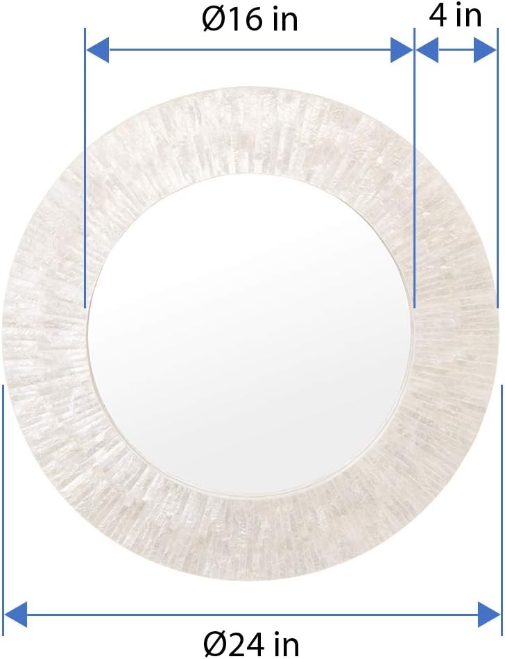KOUBOO Pearlescent Round Capiz Seashell Sunray Wall Mirror–Decorative Round Mirror for Bathroom Vanity, Living Room, Bedroom, Entryway Mirror, Perfect for Bathroom Mirrors Over Sink, White
