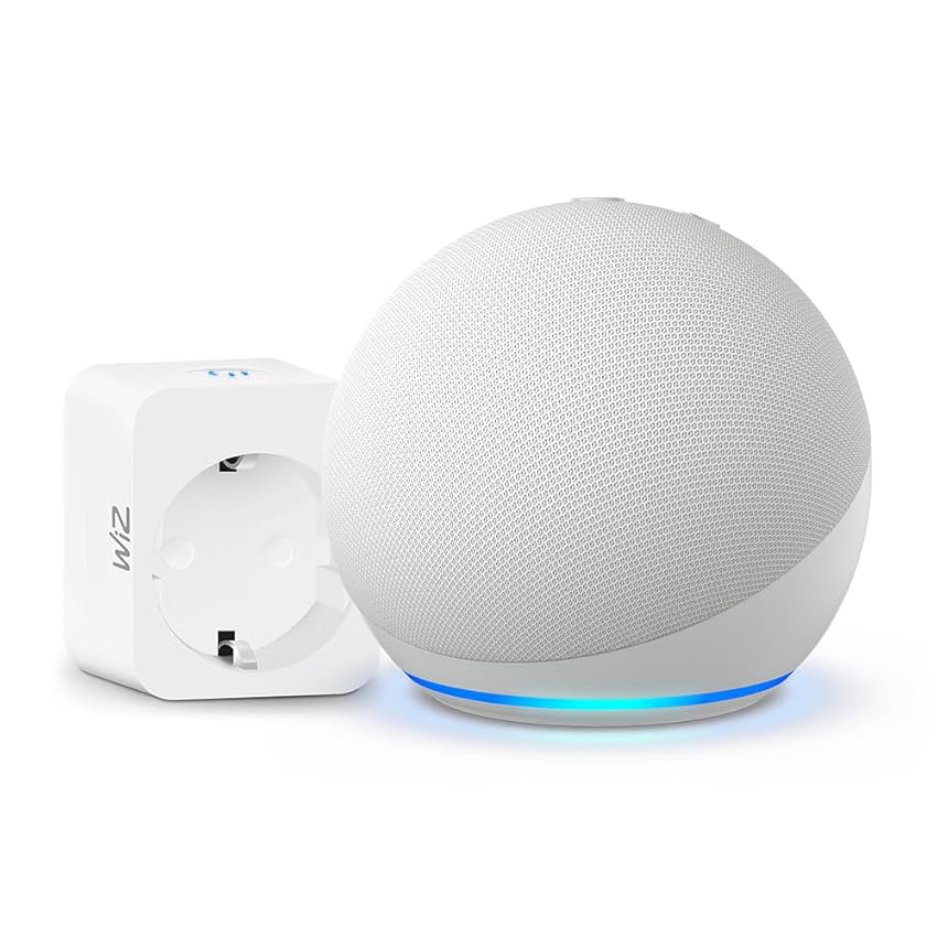 Echo Dot (5ª generazione) | Bianco ghiaccio + WiZ Presa intelligente, compatibile con Alexa - Kit di base per Casa Intelligente