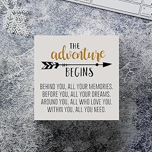mmiishe the Adventure Begins Wooden Box Sign Home Camping Wall Decor 5 X 5 Inch Rustic Camping Theme Wood Box Sign