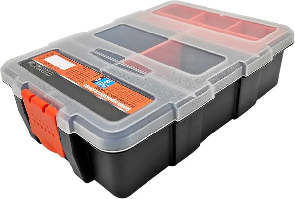 AC - Caja organizadora con múltiples Compartimentos y Bandeja Interior - Plástico - Almacenamiento de Herramientas, Tornillos, Accesorios Pesca - 22 x 15,5 x 6 cm - 1