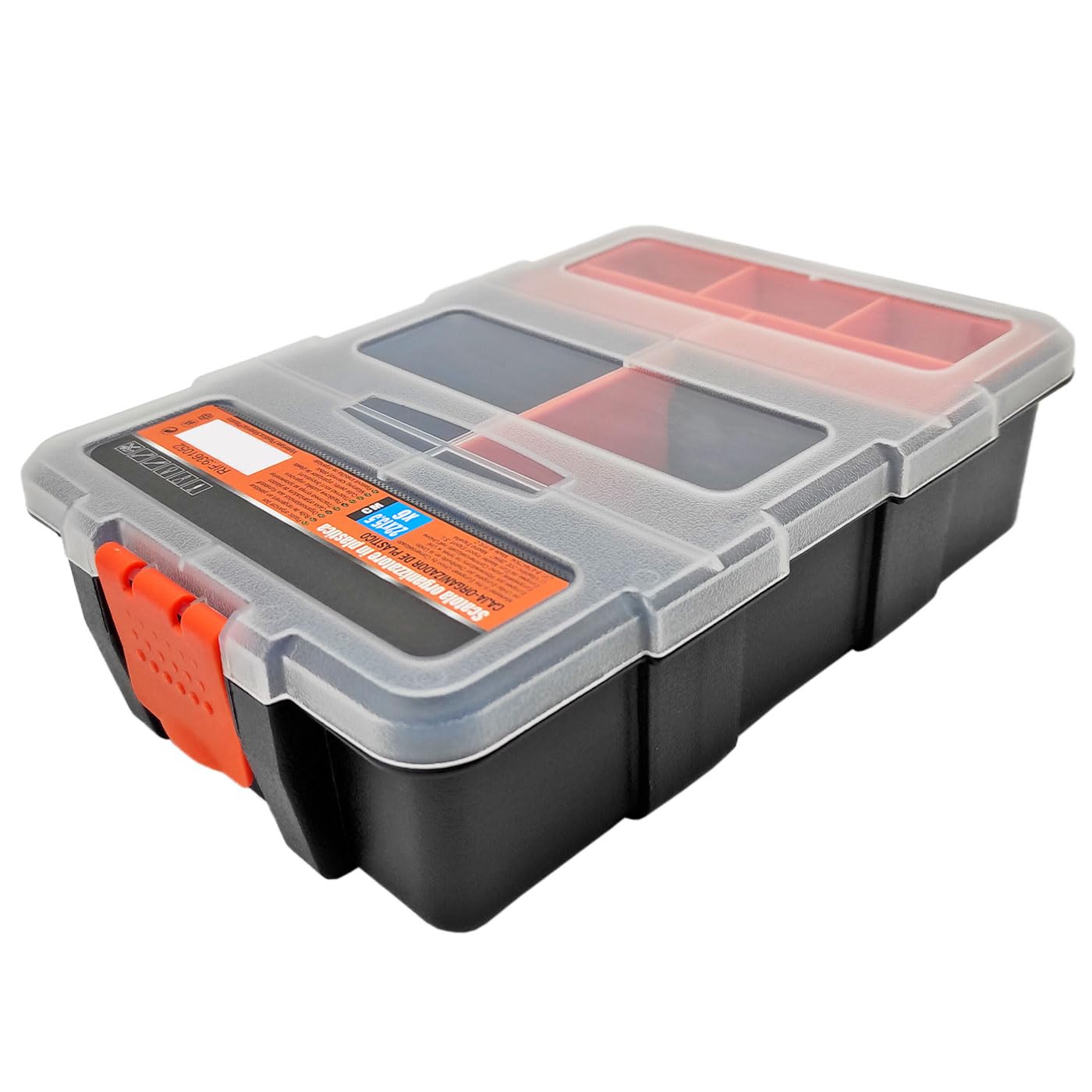 AC - Organizer box with multiple compartments and interior tray - Plastic - Storage of tools, screws, fishing accessories - 22 x 15.5 x 6 cm