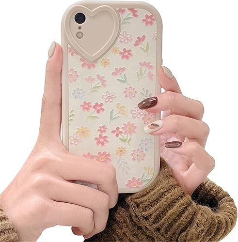 Ownest Funda compatible con iPhone XR con bonito patrón floral de flores para mujeres y niñas, funda de silicona suave con protección de lente de