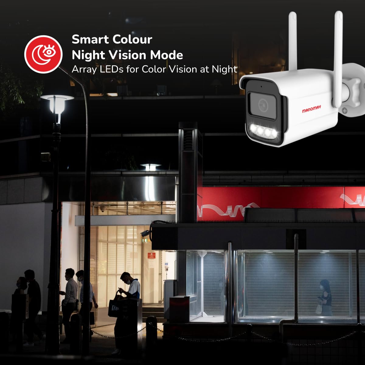 MANOMAY Protect Air 3MP WiFi Bullet Security Camera, 10x Digital Zoom, Full Duplex Two-Way Audio, Color Night Vision, Humanoid Alerts, Alexa Compatible, Micro SD & Cloud Storage WiFi-Bullet