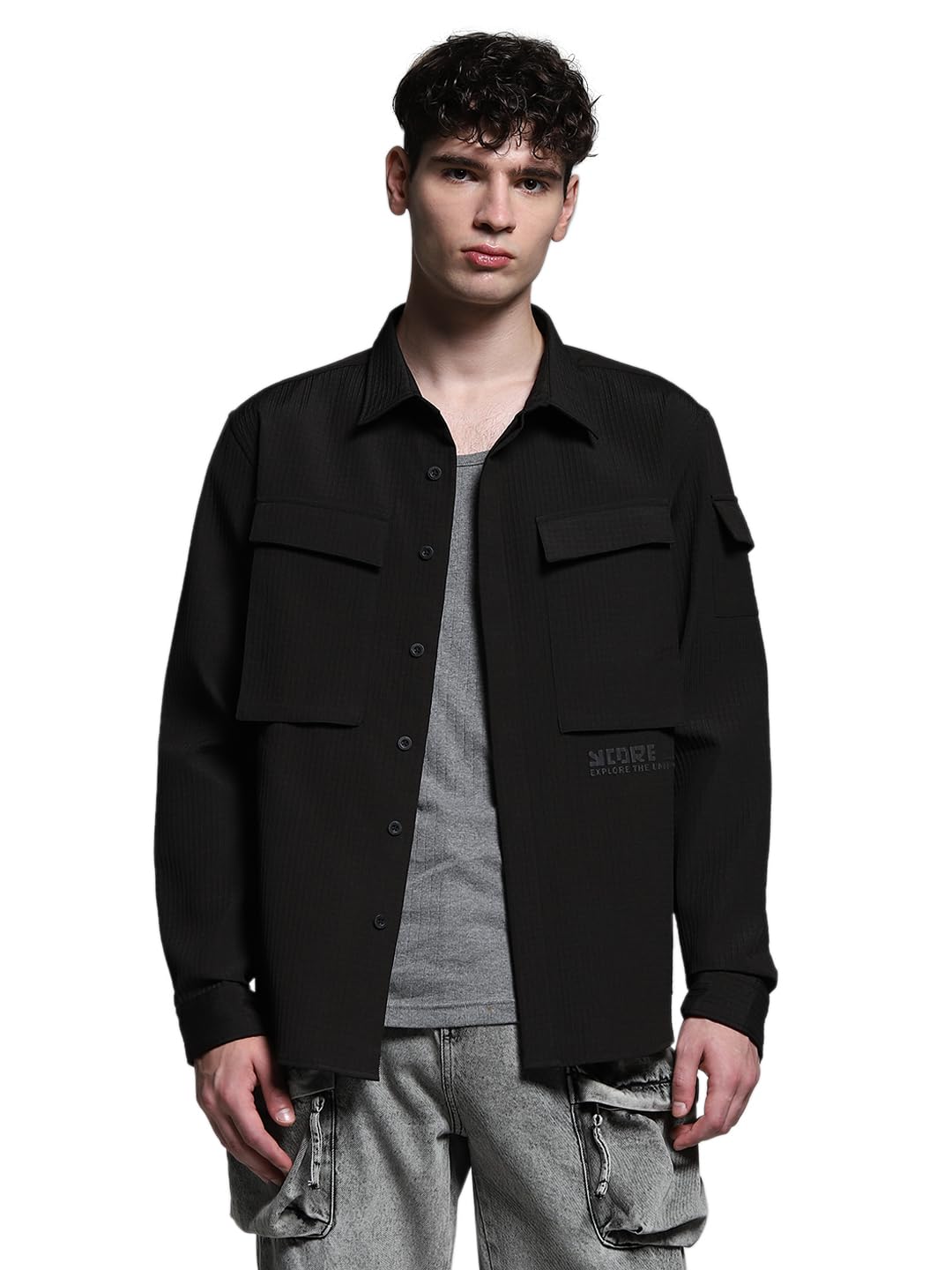 Jack & Jones Men Polyester Opaque Regular Fit Casual Shacket Shirt in neutral