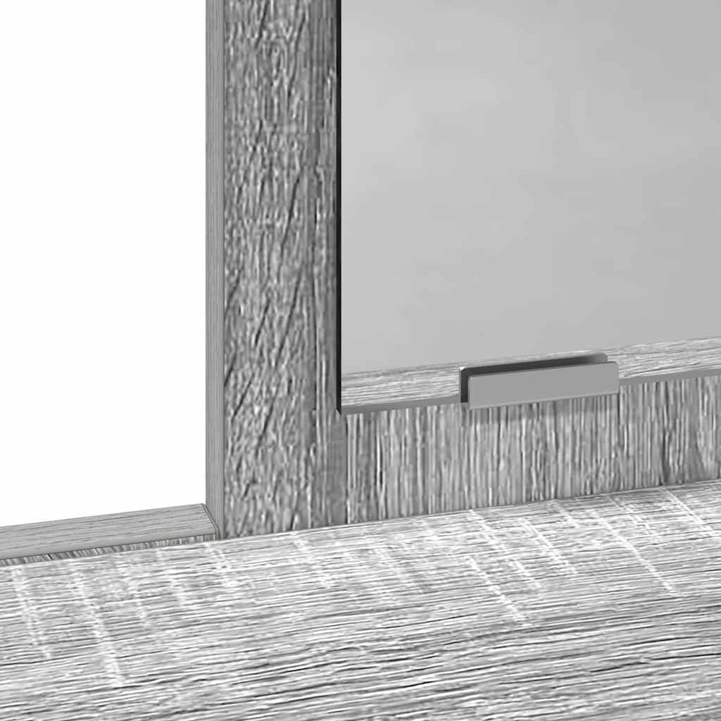 Tavolo da trucco grigio Sonoma in legno ingegnerizzato 79 x 41 x 140 cm con specchio piano e 2 cassetti, mobiletto consolle salvaspazio per camera da letto