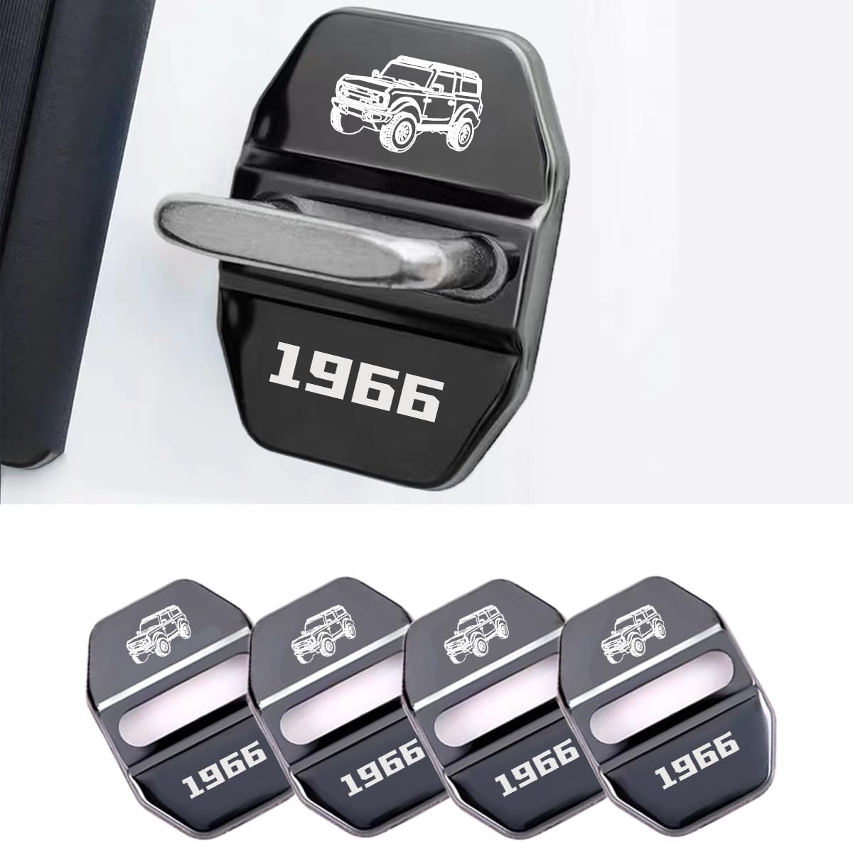 4Pcs Car Lock Latchs Cover Decoration Cover Emblem Decal Compatible with Ford Bronco 2 and 4 Door Stainless Steel Door Lock Protection Cover Parts Interior Accessories (Black)