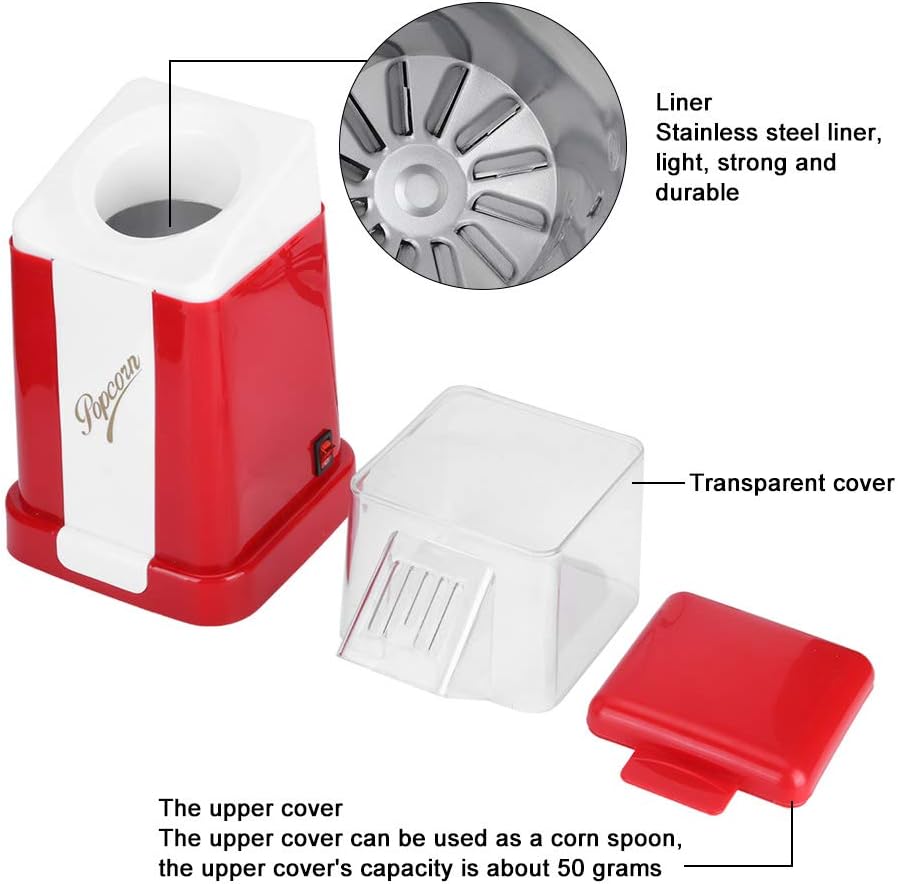 Electric Automatic Popcorn Machine With Removable Measuring Lids Mini Portable Plastic Popcorn Maker Household for Kitchen Red 5.9 X 5.9 X 11.4In(220V)