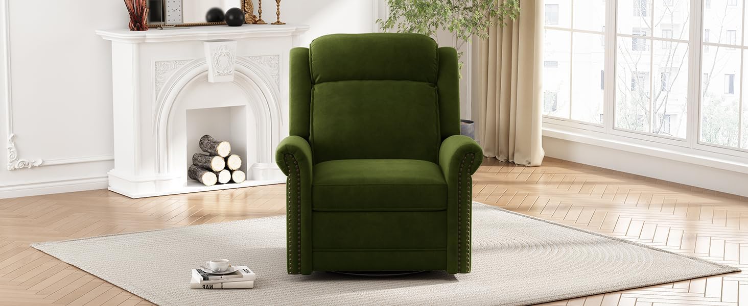 360° Swivel Rocking Recliner Chair: Modern Velvet Nursery Rocker with Adjustable Backrest 90-150° - Green Upholstered Nursing Chair for New Moms & Baby Care in Living Room Nursery