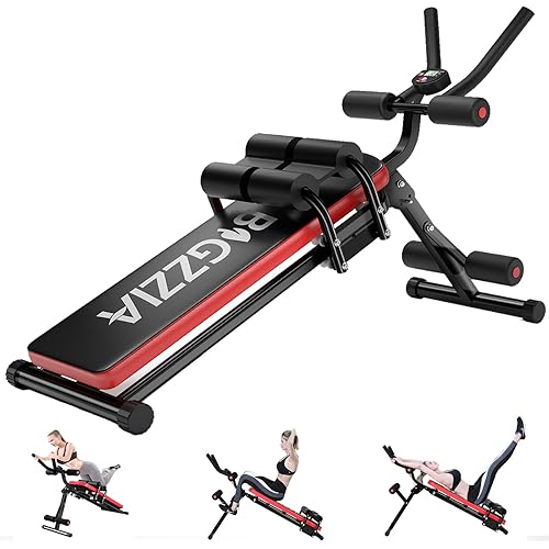 Bigzzia Ab Machine, 5-in-1 Adjustable Ab Workout Bench Core Abdomen Trainer for Stomach Workout, Crunch Machine Exercise Equipment for Home Gym - Sit UP, Push UP, Leg Press, Glider, Roman Chair, 330lbs Capacity