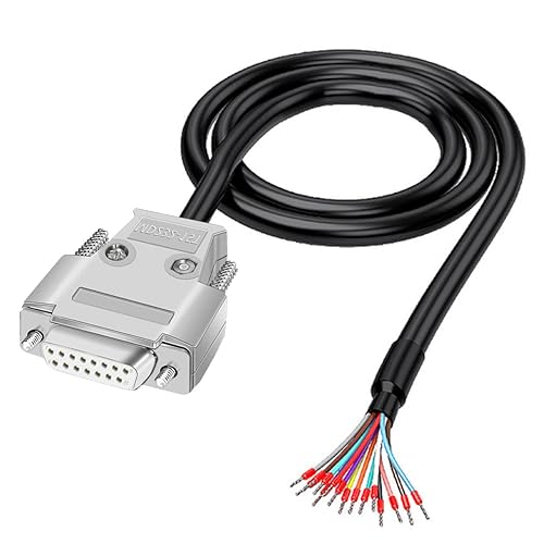 6.56ft 26AWG DB15 hembra RS232 15 Pin cable de extensión serial, caja de metal conector chapado en oro de 15 pines con cable de extremo de alambre