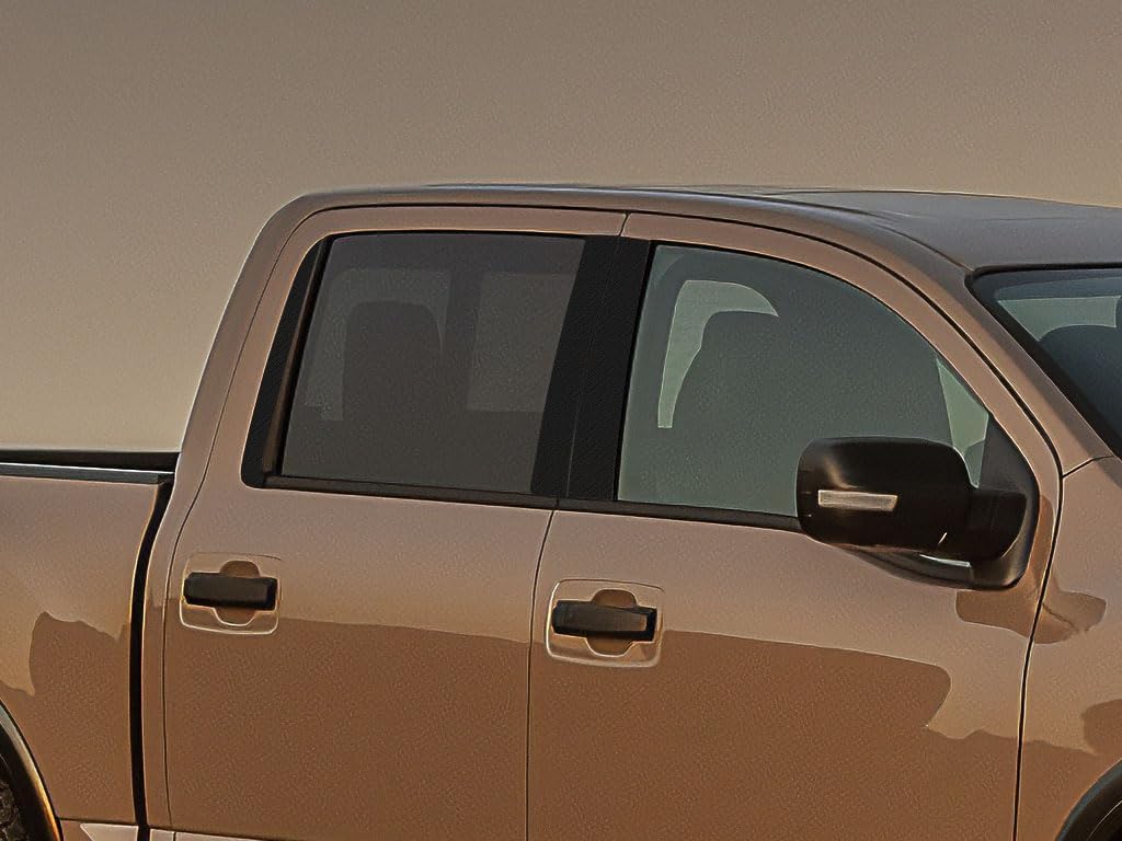 Rvinyl Pillar Post Pre Cut Window Trim Kits in Carbon Fiber 4D Black Compatible with Nissan Titan 2016-2023 Crew Cab - Adhesive Backs