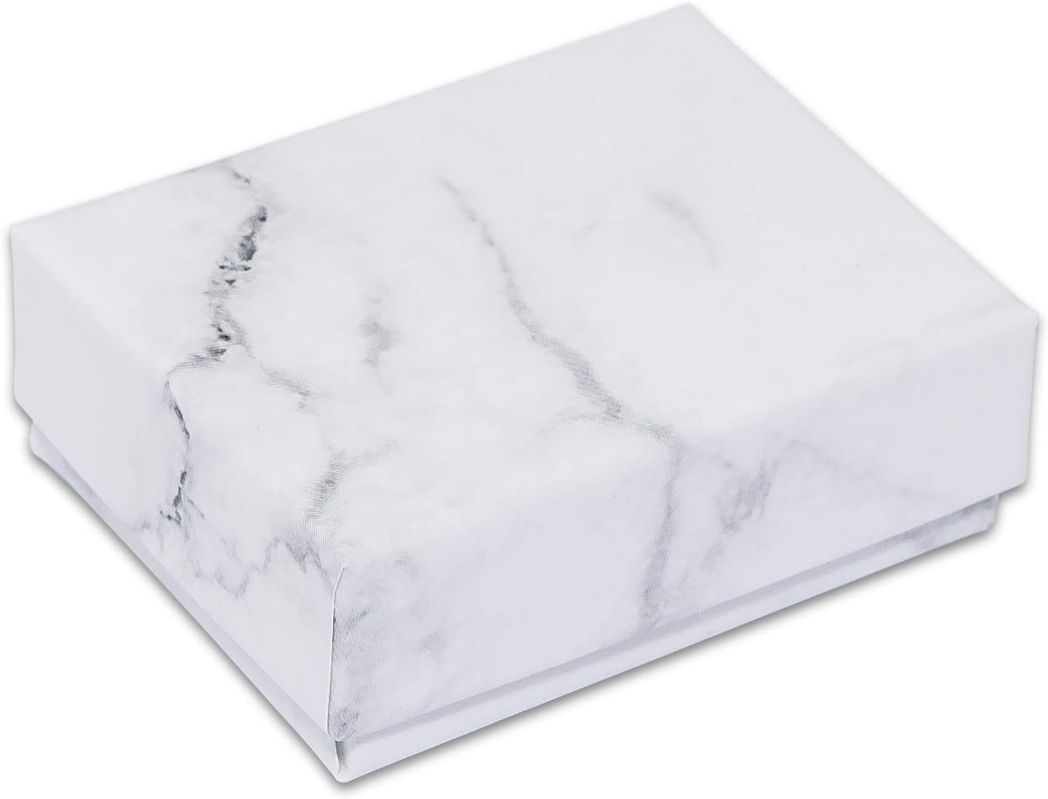 TheDisplayGuys 100-Pack #11 Cotton Filled Cardboard Paper Jewelry Box Gift Case - Marble White (2 1/8" x 1 6/8" x 3/4")