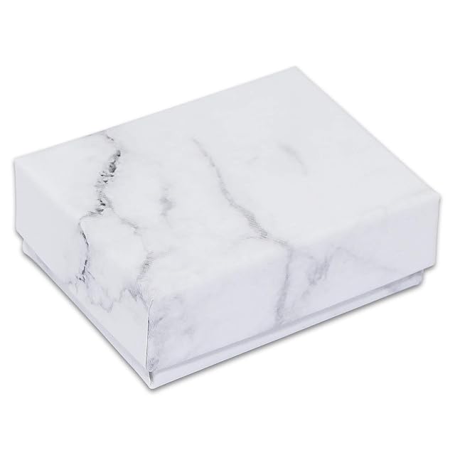TheDisplayGuys - 100-Pack 11 Cotton Filled Cardboard Paper Jewelry Boxes Gift Case - Marble White 2 1 x