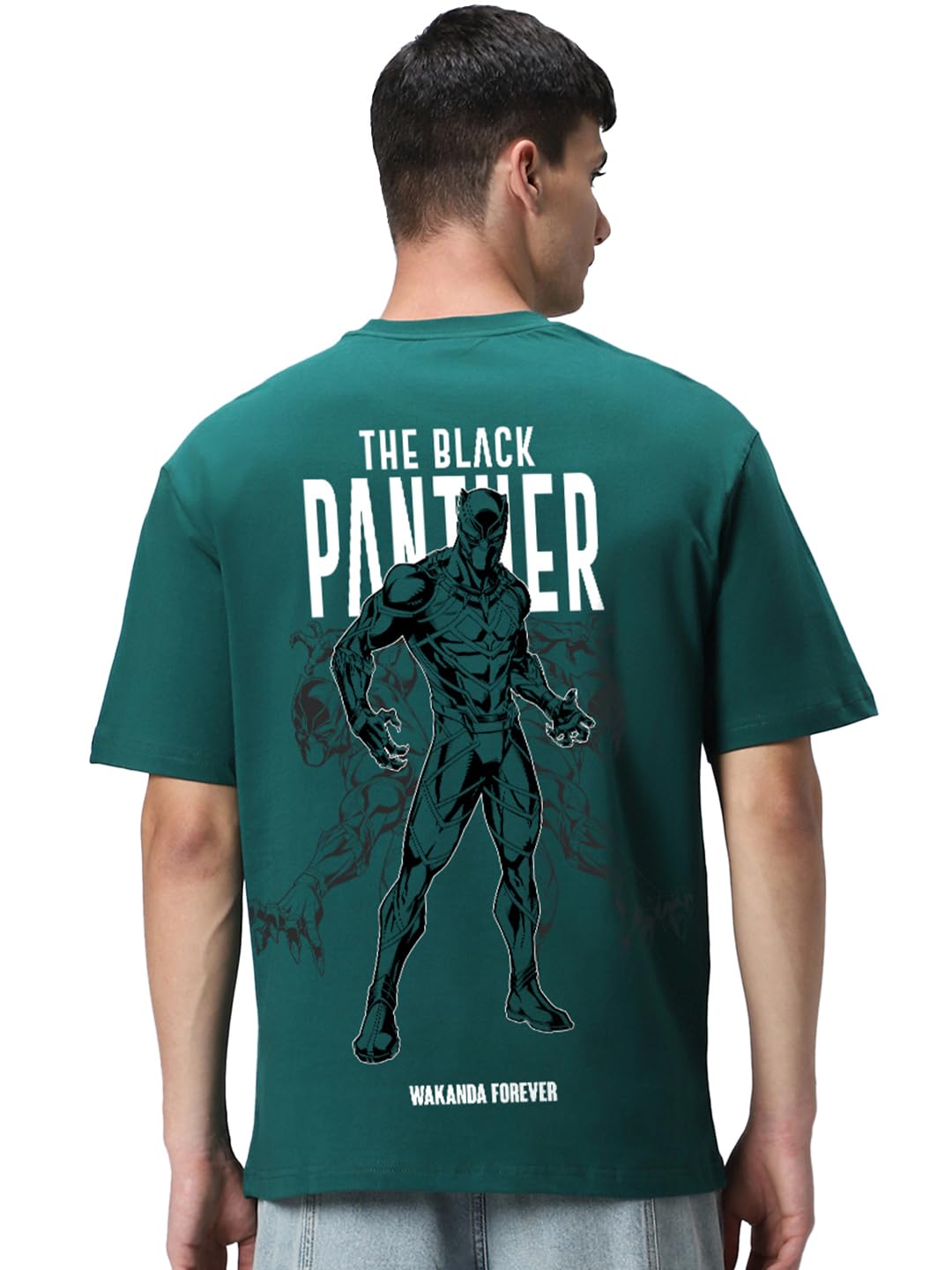 MANSLOOK X Marvel Wakanda Forever Men’s Cotton Graphic Print Oversized Fit Half Sleeve Round Neck T-Shirt | Tshirt for man | Tshirt for men cotton| Casual Wear | Street Wear | Oversized t shirt for men | Baggy