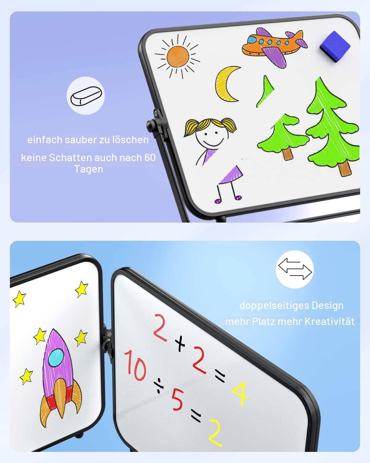 Nicpro Trockenlöschung Kleines Whiteboard A3 mit Ständer, Doppelseitiges Magnetische Desktop Schreibtafel mit 8 Stiften, 4 Magnet, Schwamm, für Studenten, Klassenzimmer, Büro(30 x 40 cm)